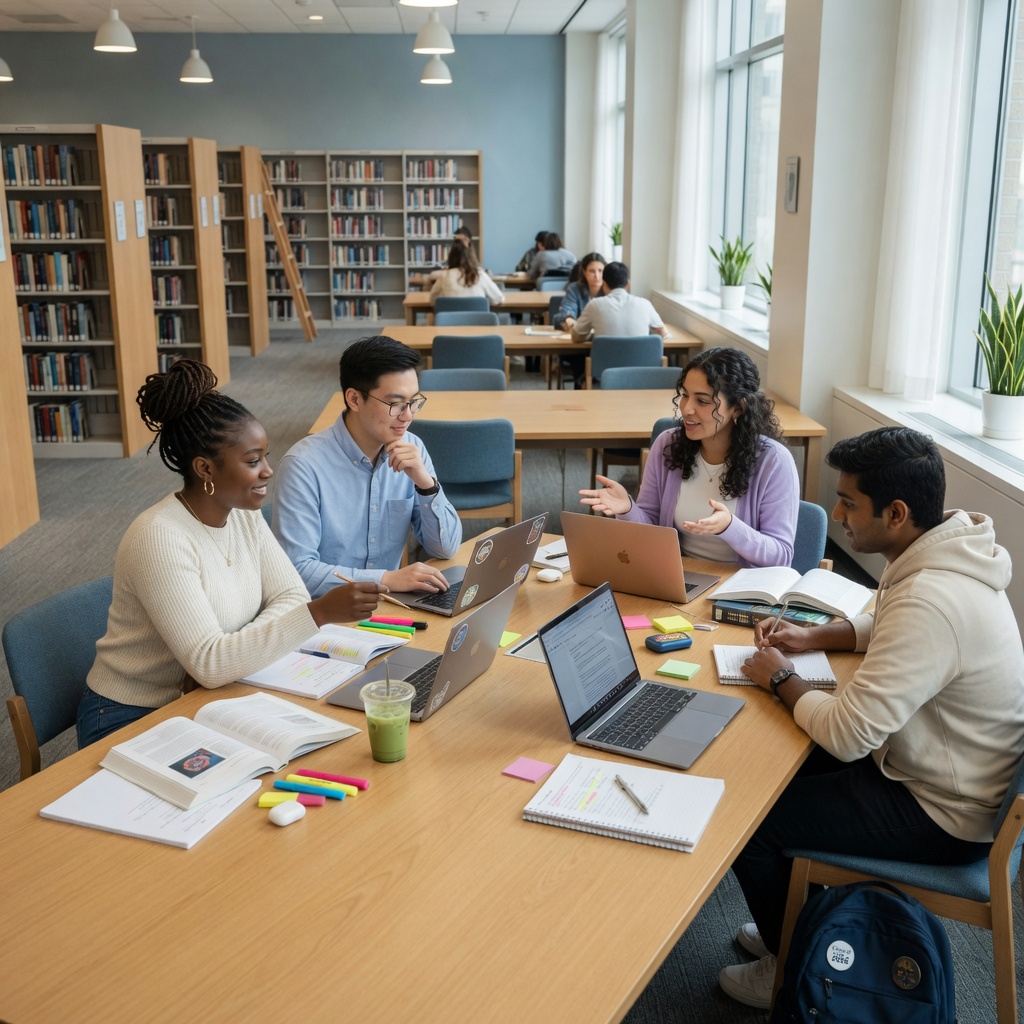 College students studying together on campus